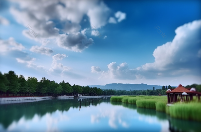 长桥公园白云绿树风景,高清,摄影图,摄影图片,图片大全,摄影图免费下载